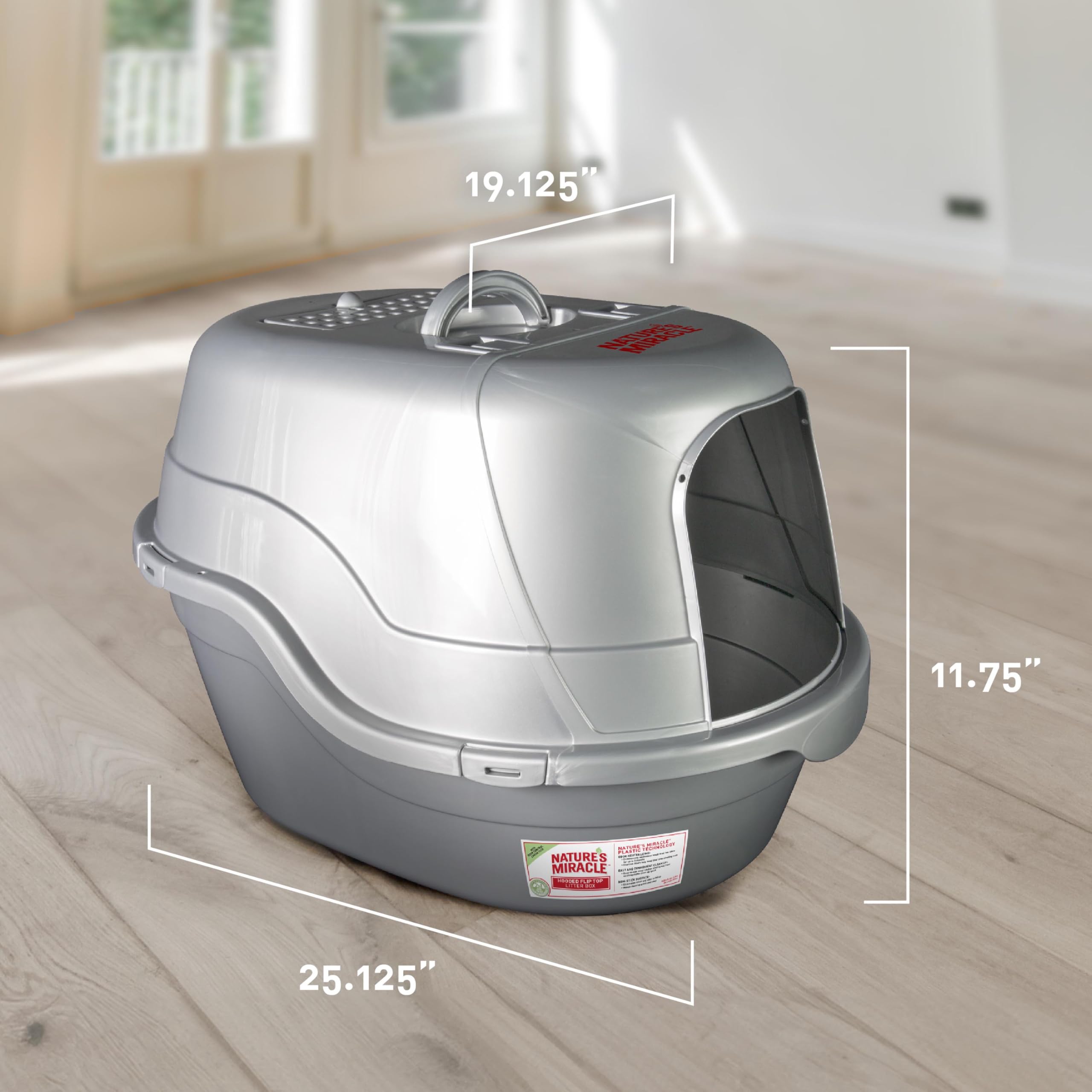 Nature’s Miracle hooded litter box dimensions guide for space planning.