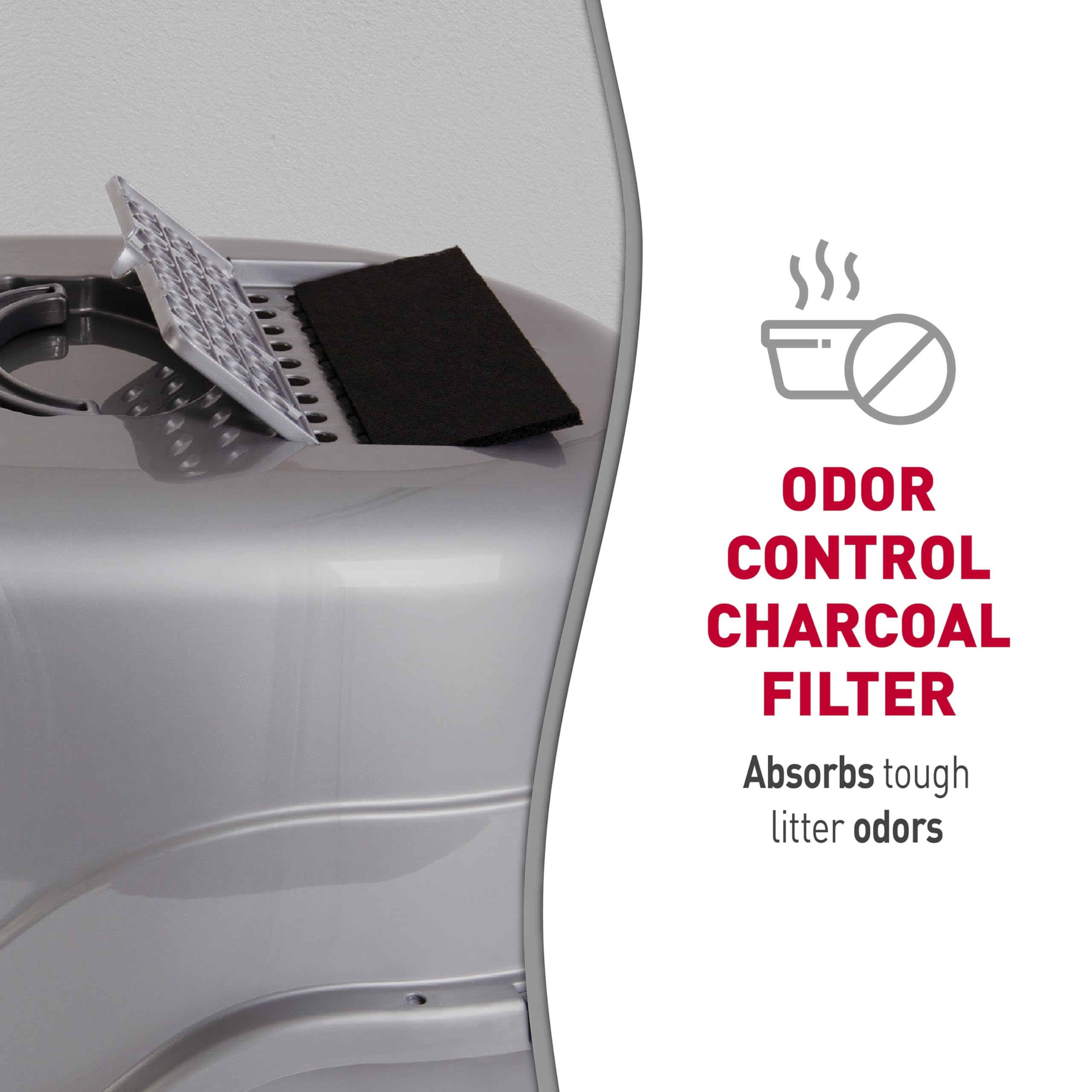 Nature’s Miracle hooded litter box hooded enclosure close-up preventing spray.