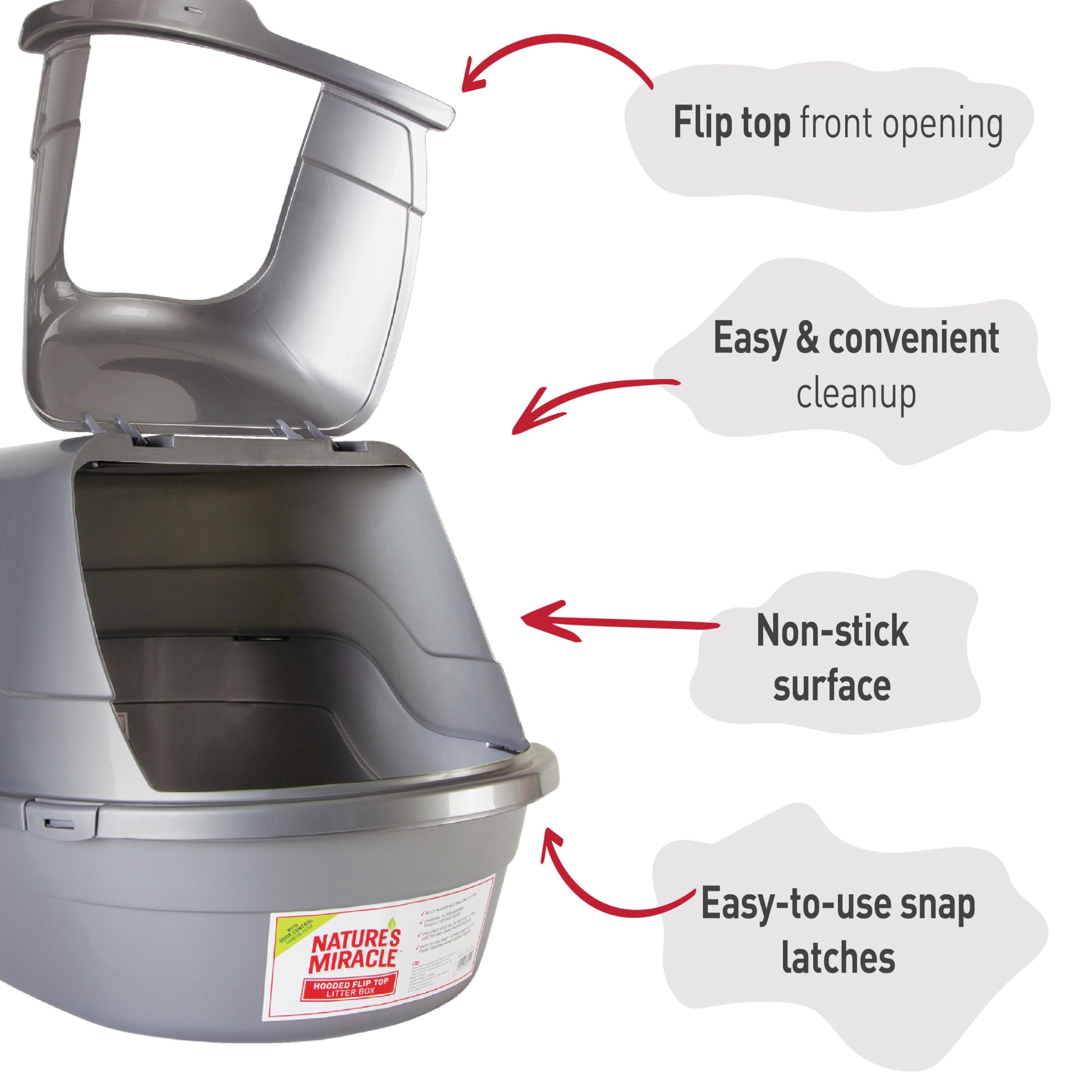 Nature’s Miracle hooded litter box side view showing privacy enclosure.
