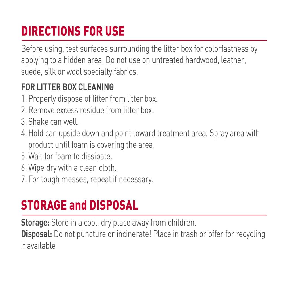 Nature's Miracle litter box cleaner foam coverage shows thorough area treatment.