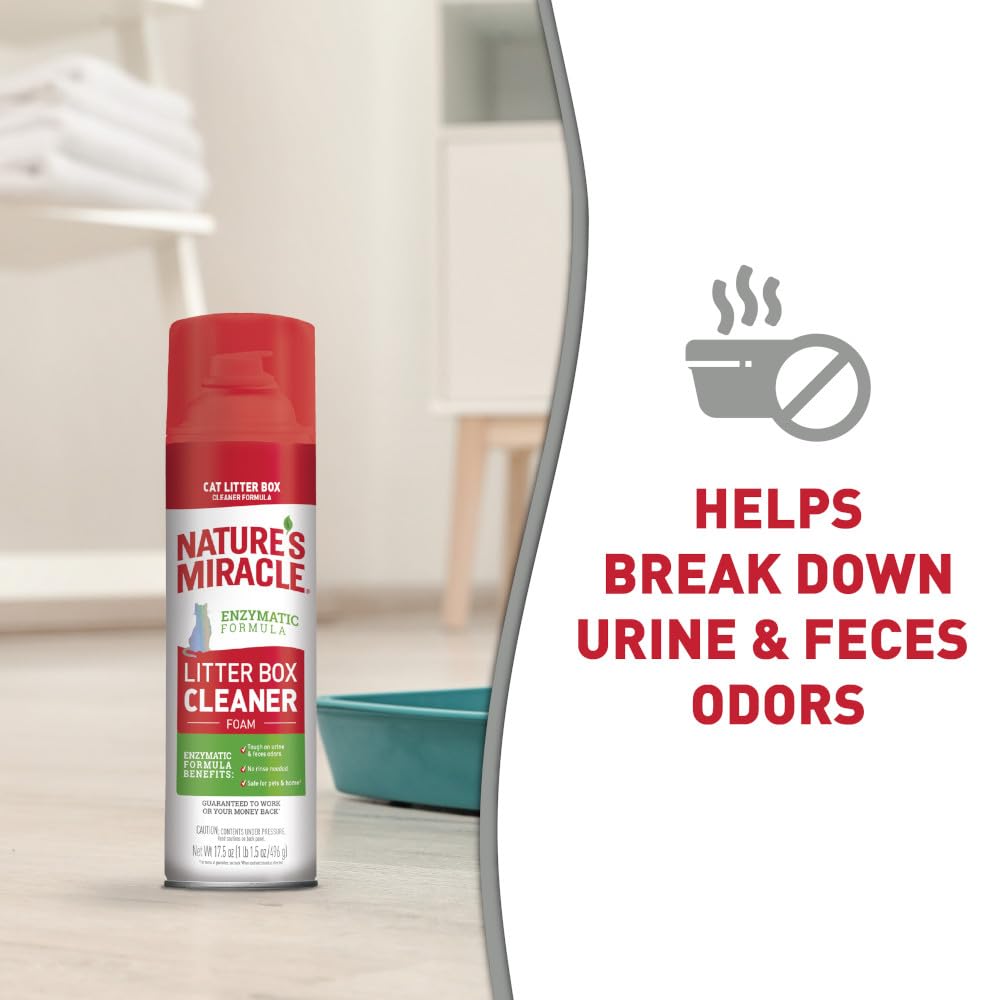 Nature's Miracle litter box cleaner foam enzymatic action targets organic odors.