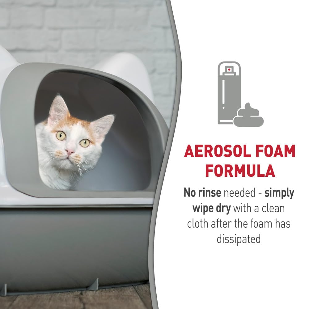 Nature's Miracle litter box cleaner foam no-rinse formula saves time.