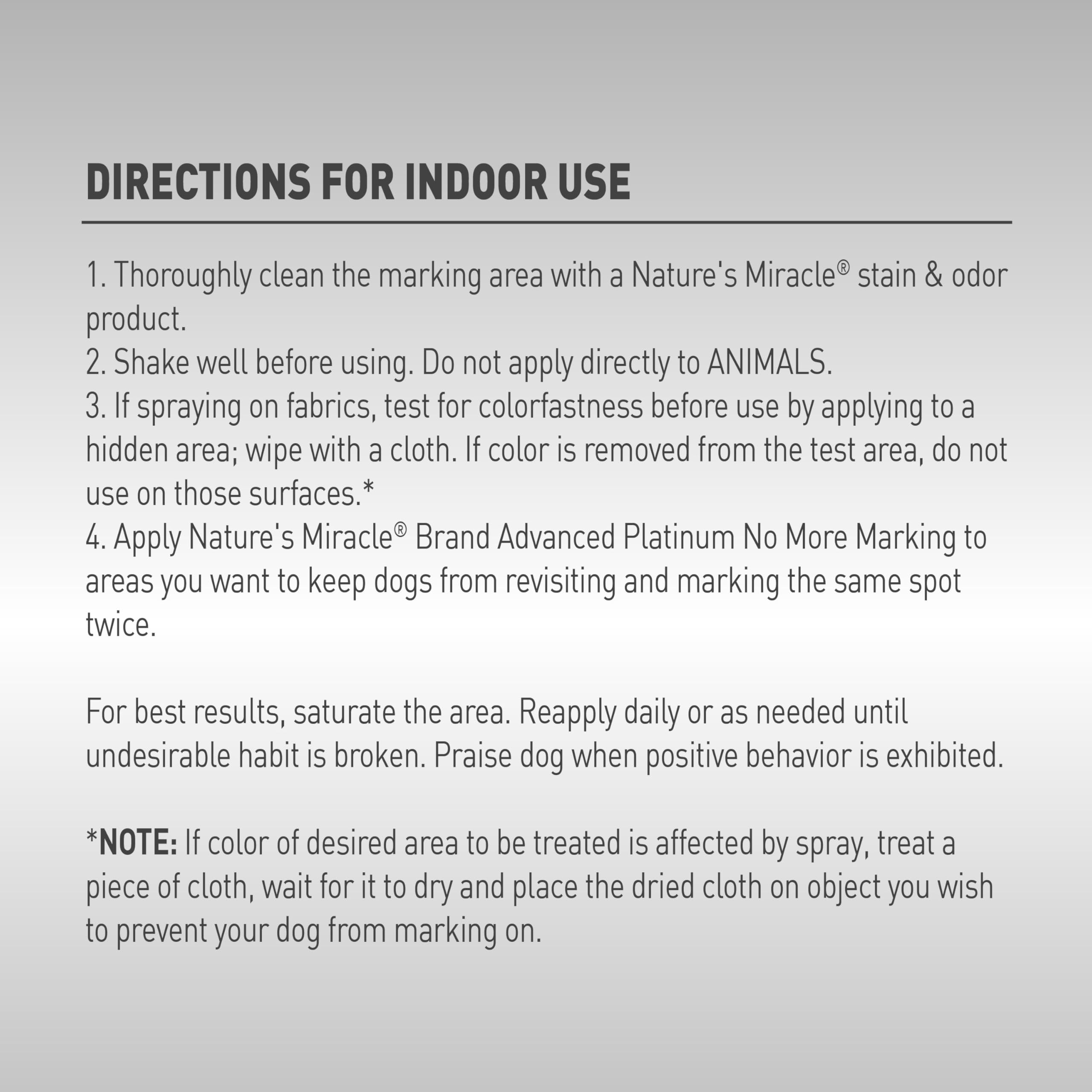 Nature’s Miracle indoor training deterrent helps dogs avoid marking treated spots.