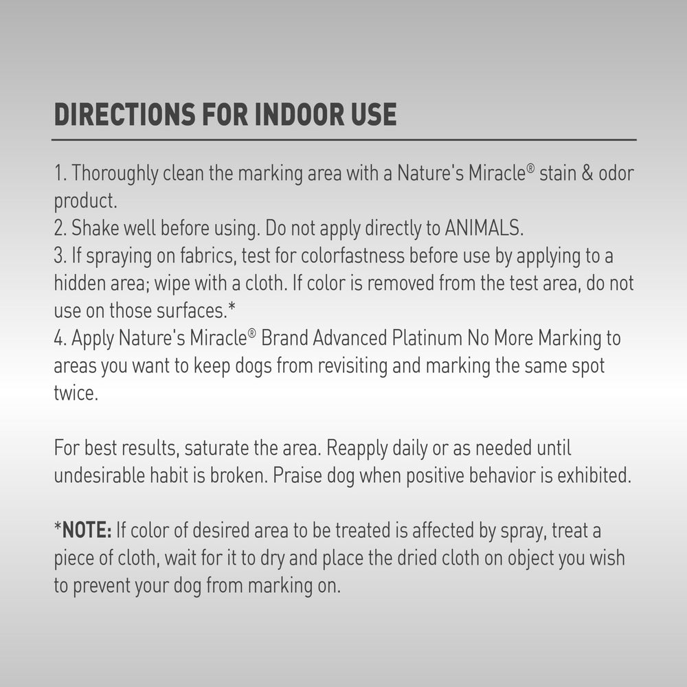 Nature’s Miracle indoor training deterrent helps dogs avoid marking treated spots.