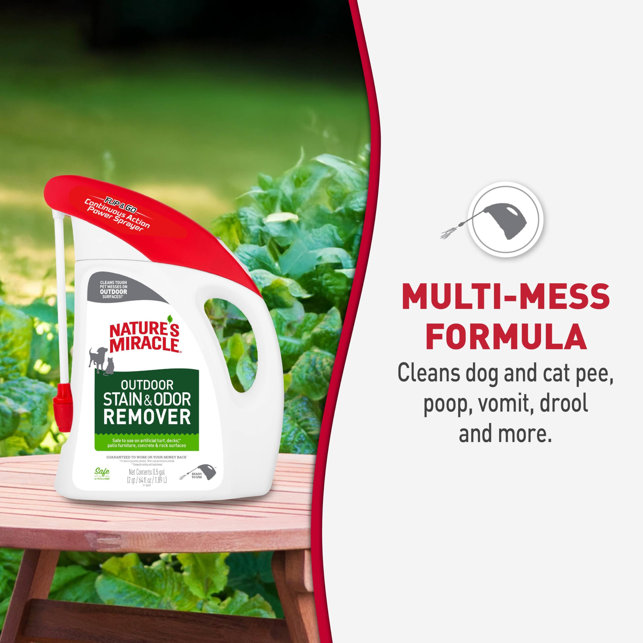 Nature's Miracle Outdoor Stain & Odor Remover on concrete surface for odor neutralization.