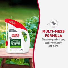 Nature's Miracle Outdoor Stain & Odor Remover on concrete surface for odor neutralization.