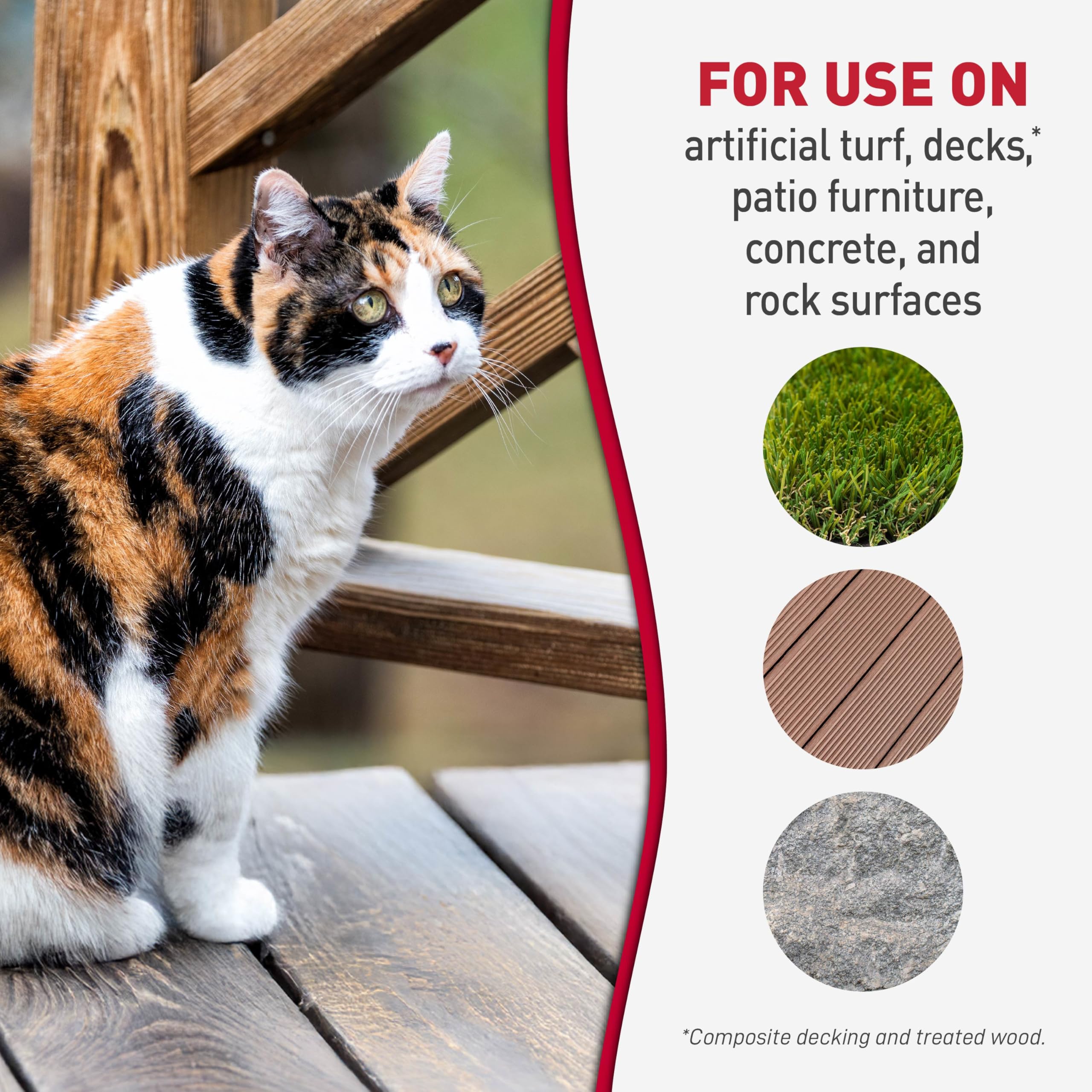 Nature's Miracle Outdoor Stain & Odor Remover applied to deck to lift stains.