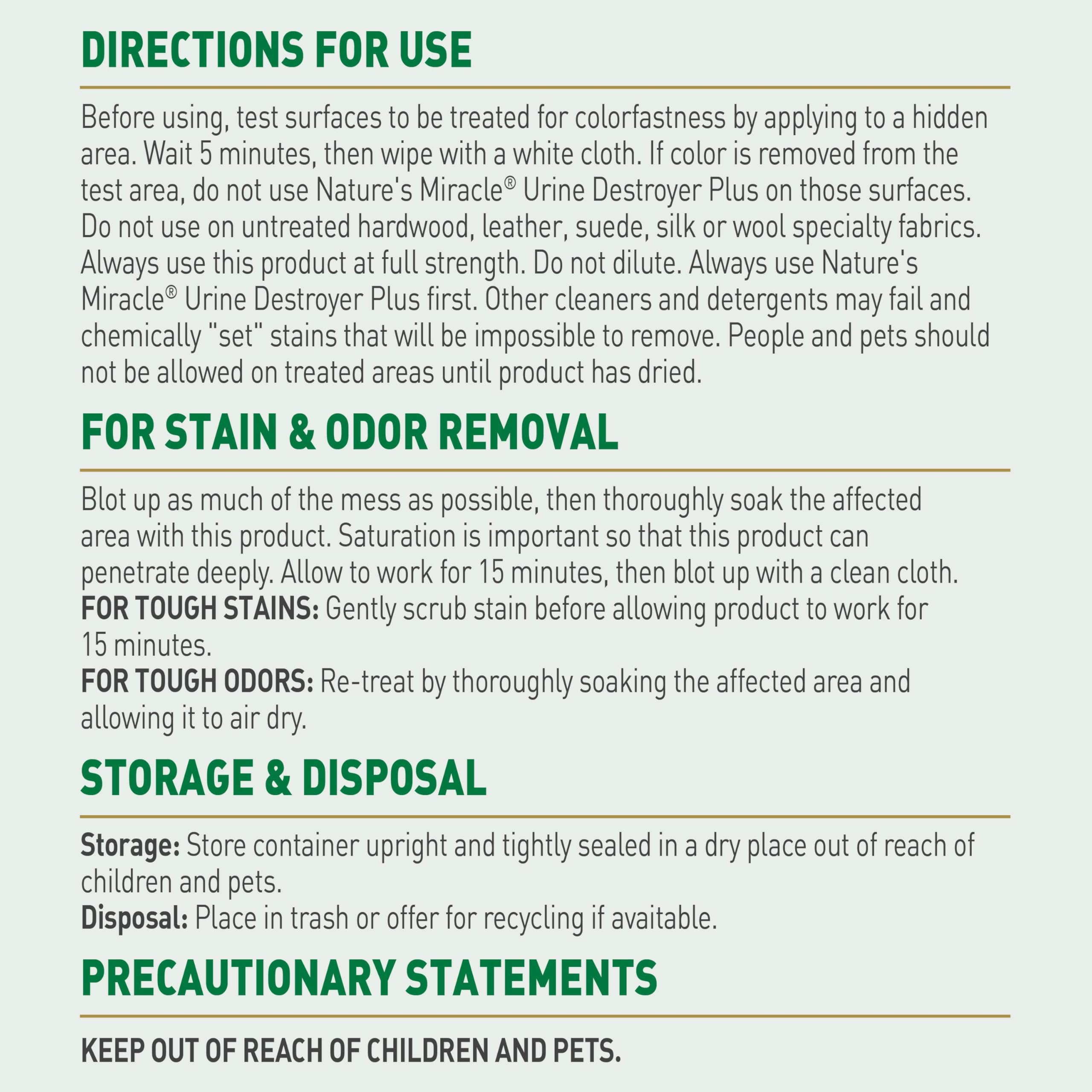 Nature's Miracle safe for carpets, floors, and fabrics when used as directed.