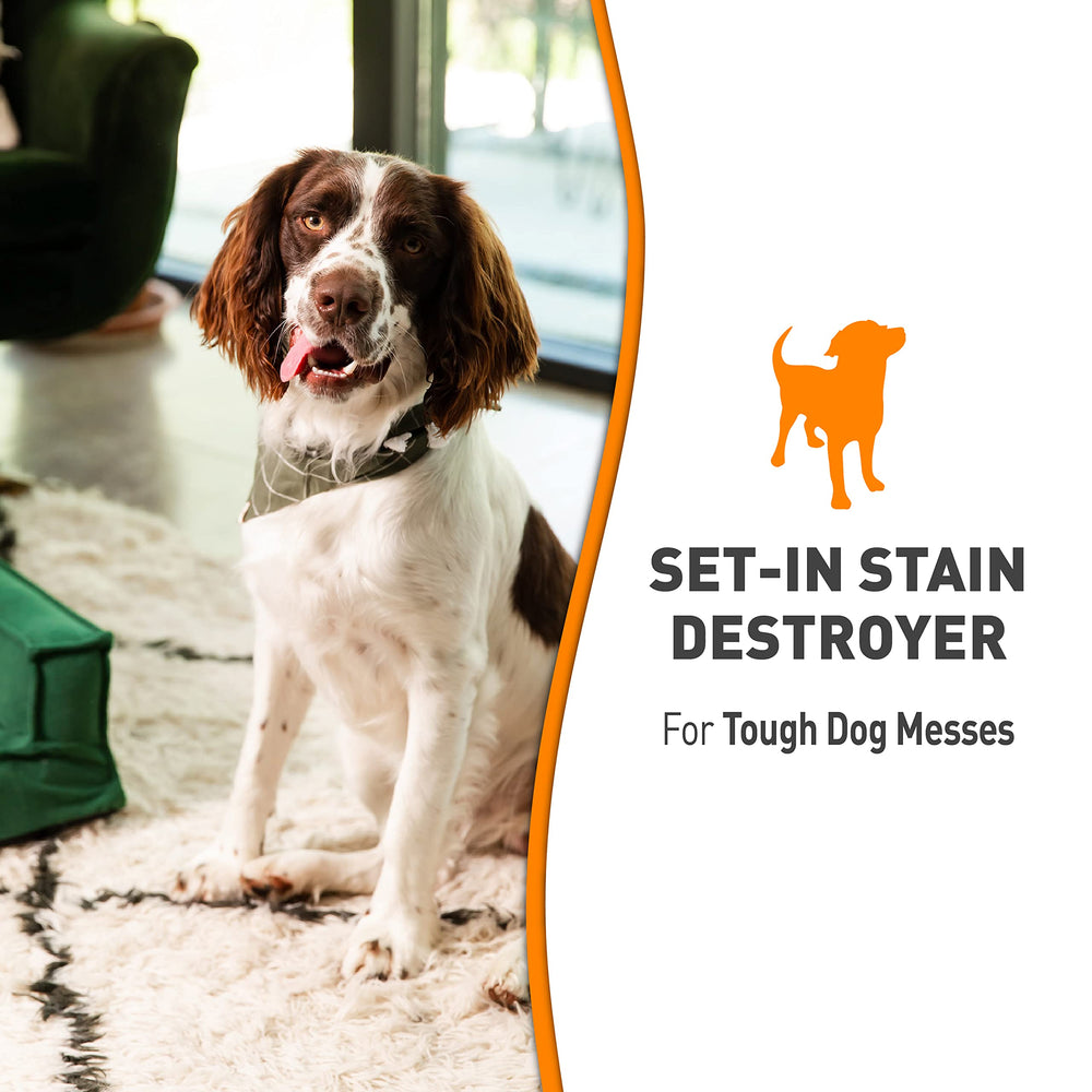 Nature's Miracle Set-In Stain Destroyer orange-scent bottle highlighting freshening effect.