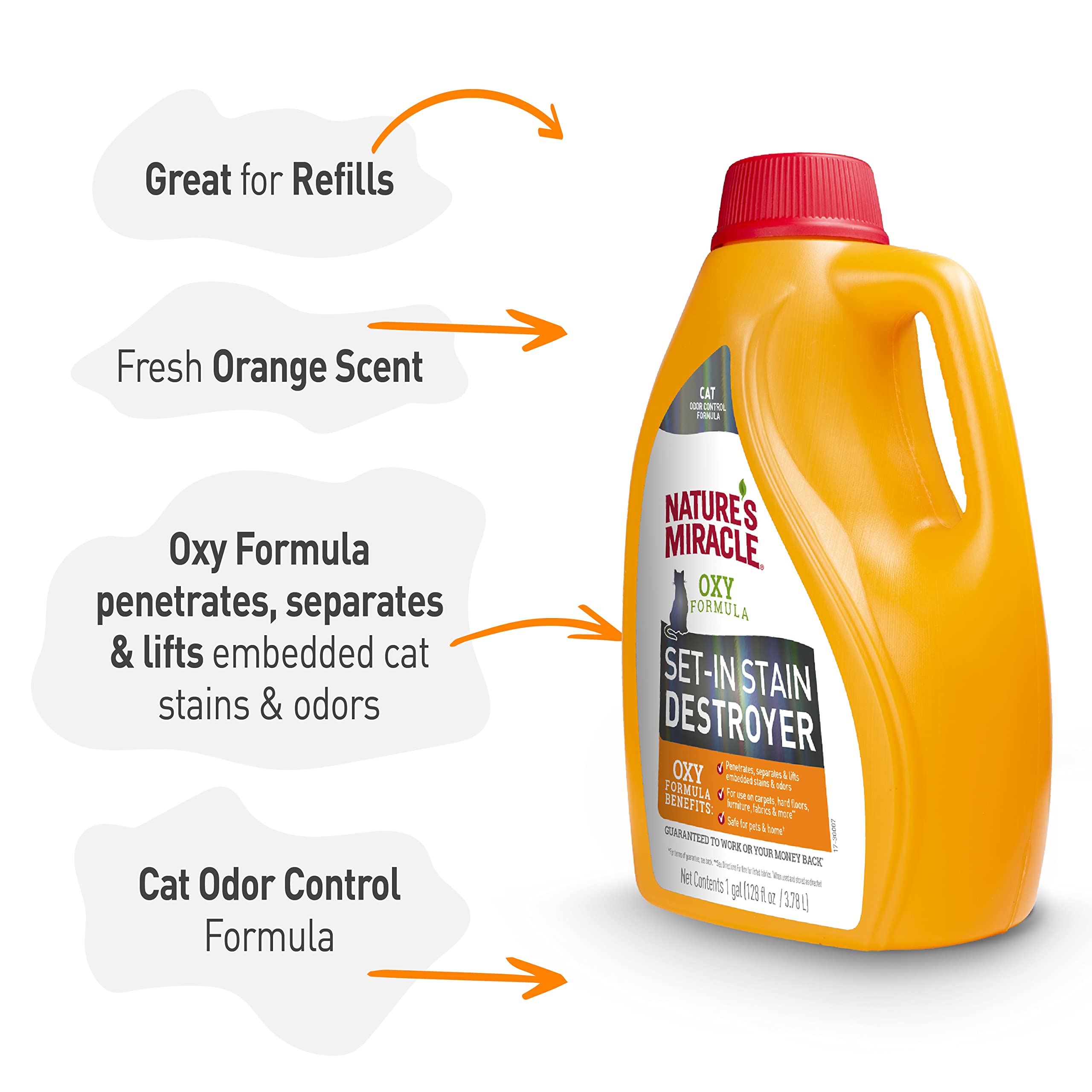 Nature's Miracle Set-In Stain Destroyer application on fabrics around pets.