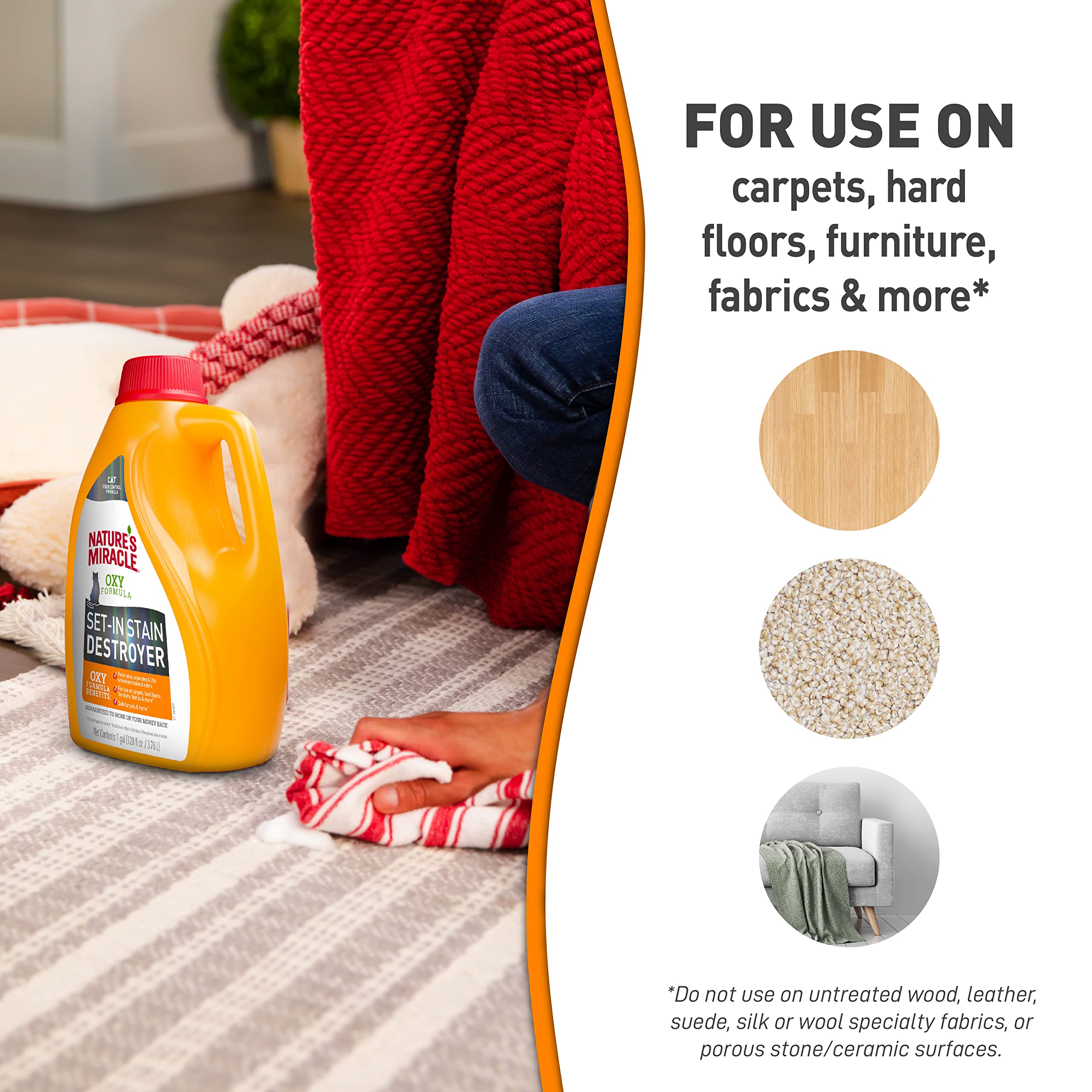 Nature's Miracle Set-In Stain Destroyer safe use on hard floors.