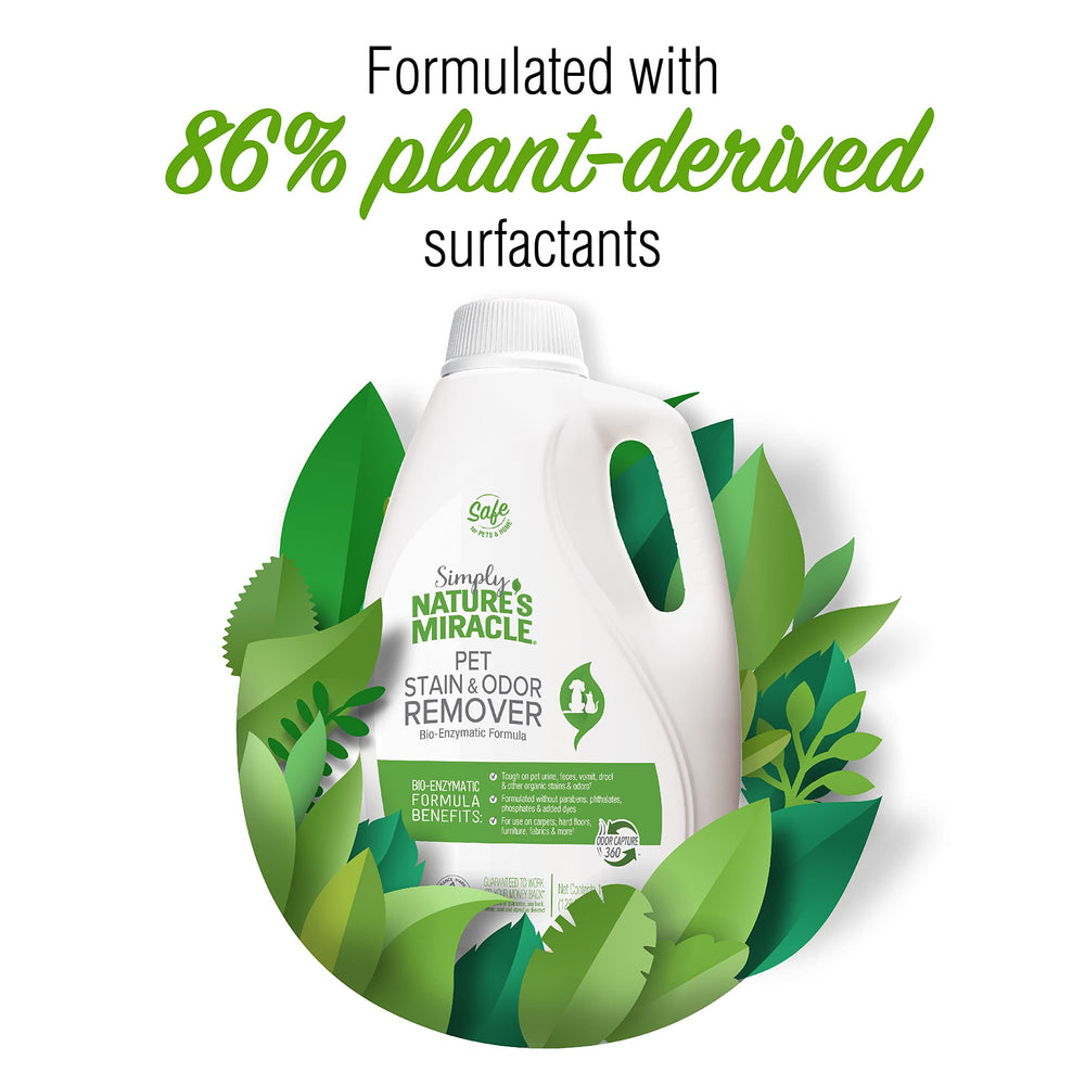 Nature's Miracle Simply angled bottle shows compact design for pet-friendly homes.