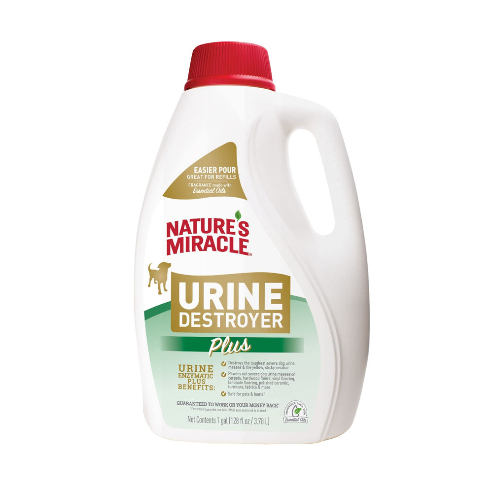 Nature's Miracle Urine Destroyer Plus bottle — powerful enzymatic action for pet mess cleanup.