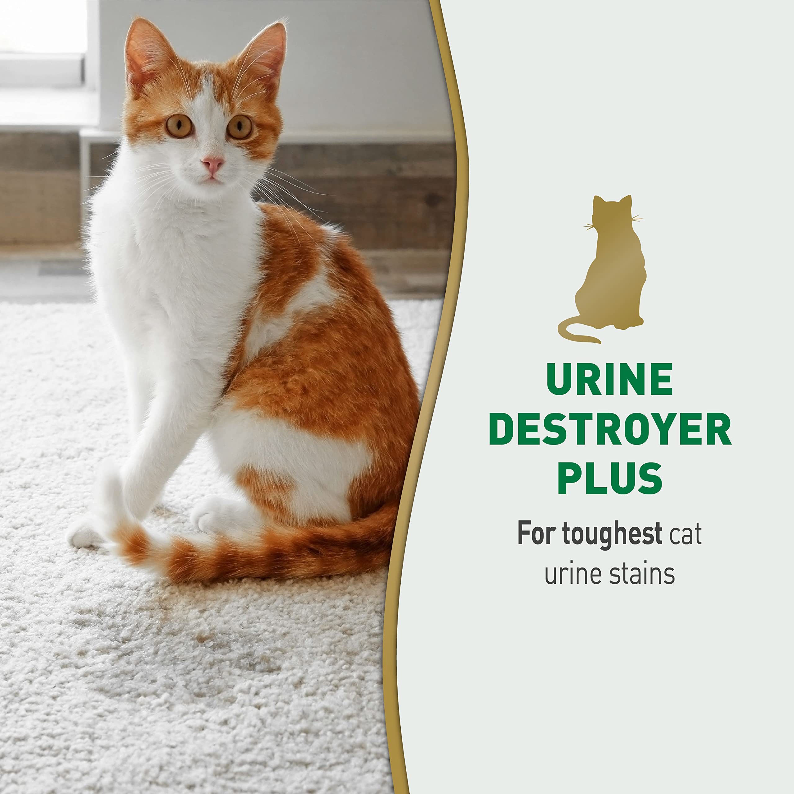 Nature’s Miracle Urine Destroyer Plus enzymatic formula targets cat urine stains.