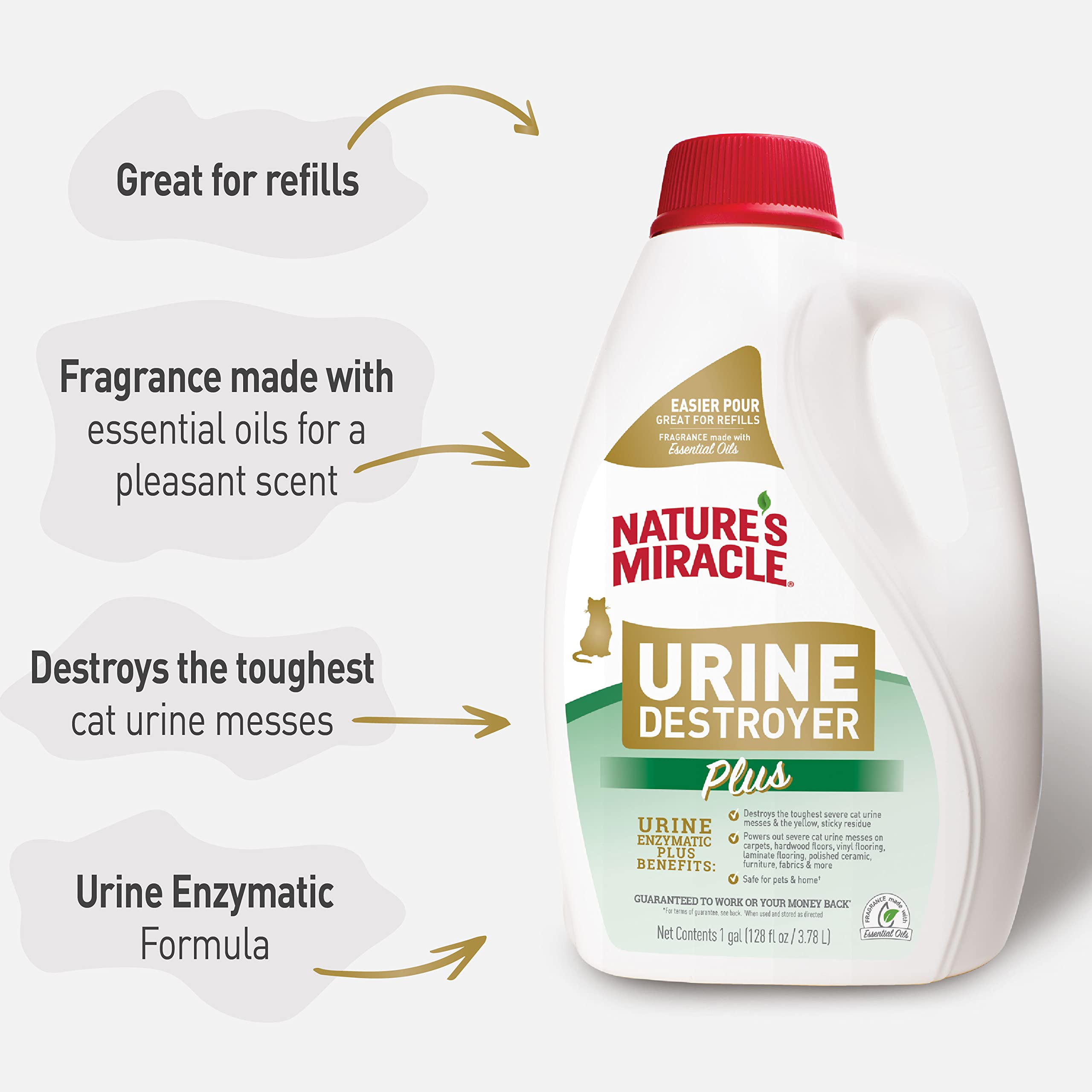 Nature’s Miracle Urine Destroyer Plus surface application suitable for carpets and floors.