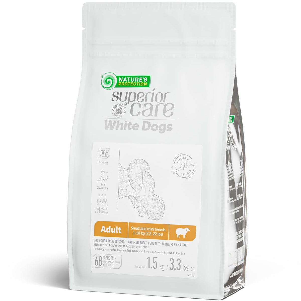 Nature's Protection lamb small-breed kibble in bowl supports light fur cleanliness.