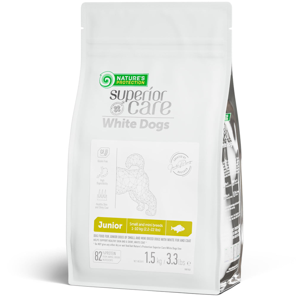 Nature's Protection puppy kibble in a bowl supports a healthy coat for light fur