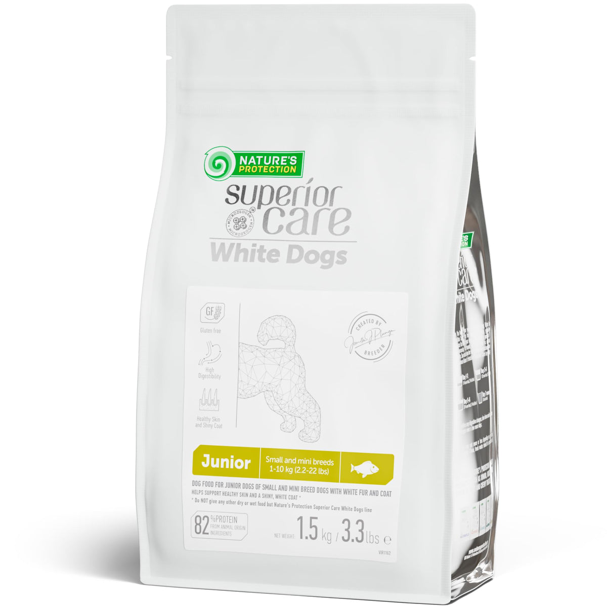 Nature's Protection puppy kibble in a bowl supports a healthy coat for light fur