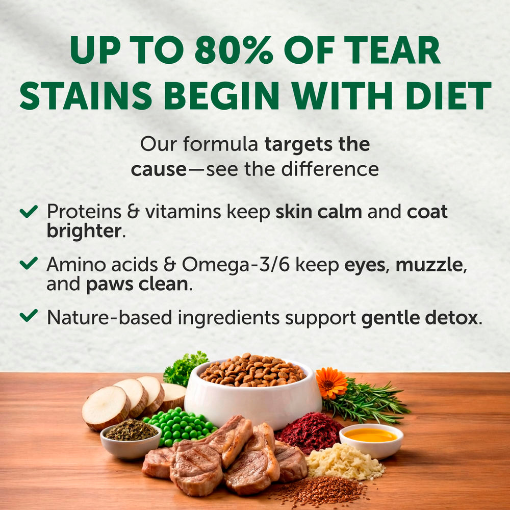 Lamb-based diet may help reduce tear stains around eyes.