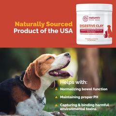 Nature's Pure Edge clay powder label highlights natural, fast digestive support for pets.