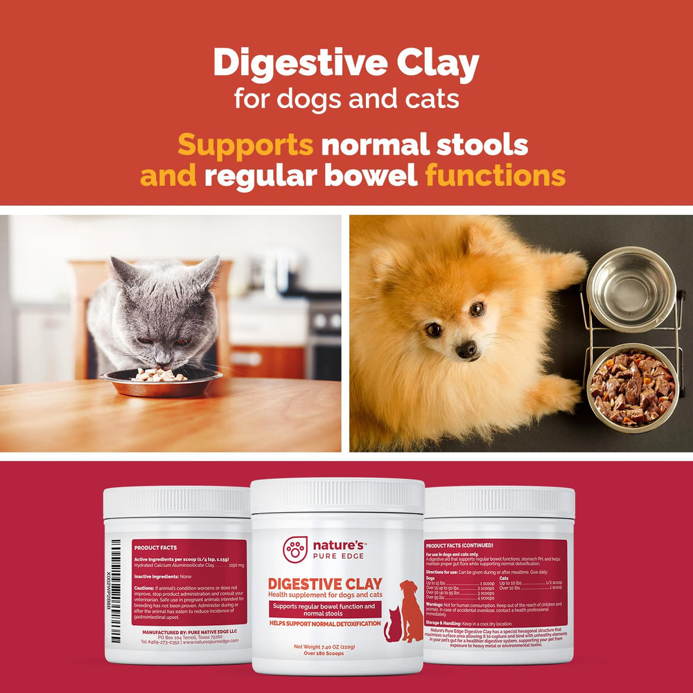 Nature's Pure Edge clay powder texture in bowl indicates easy mixing for meals and gut comfort.