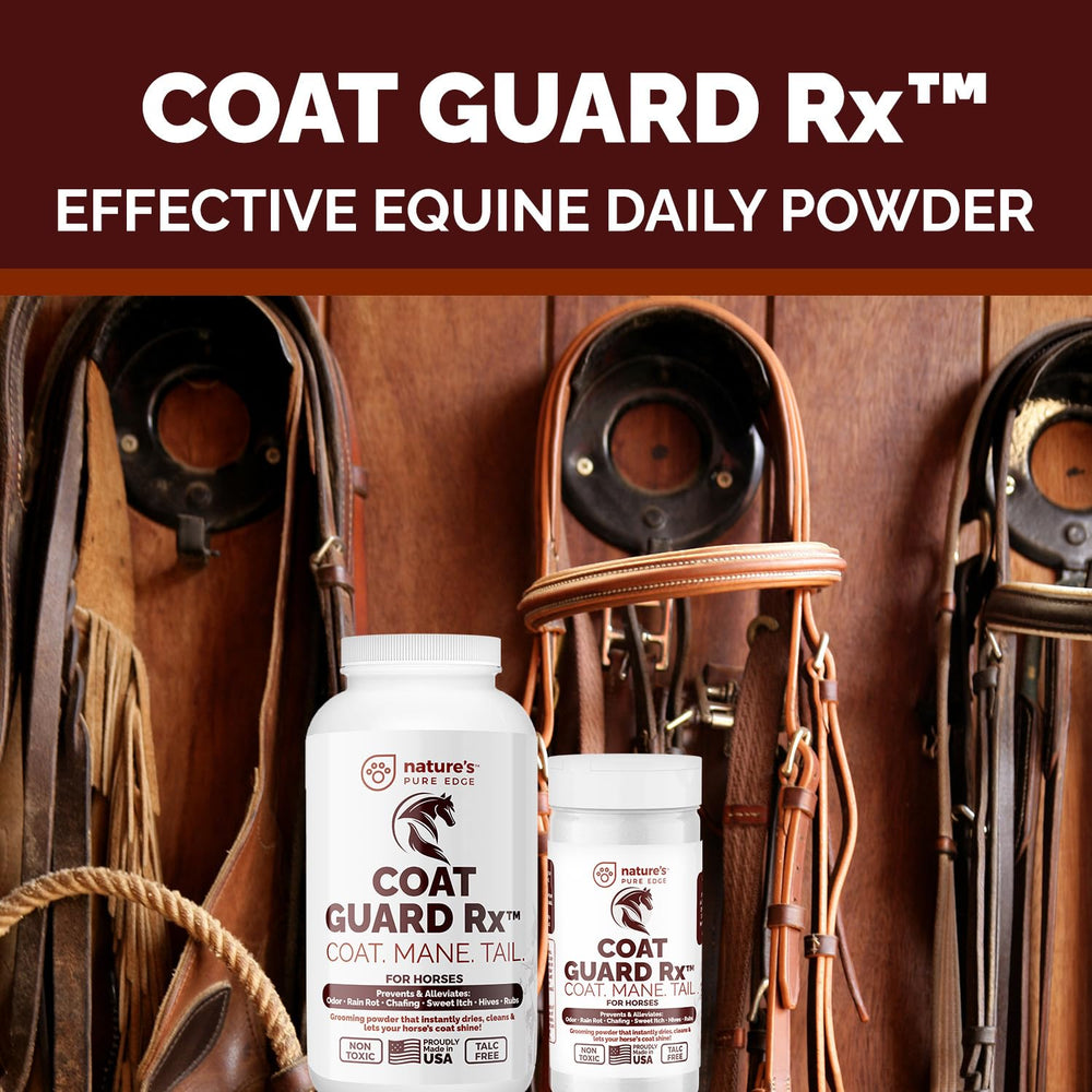 Nature's Pure Edge Coat Guard Rx powder used during grooming routines.