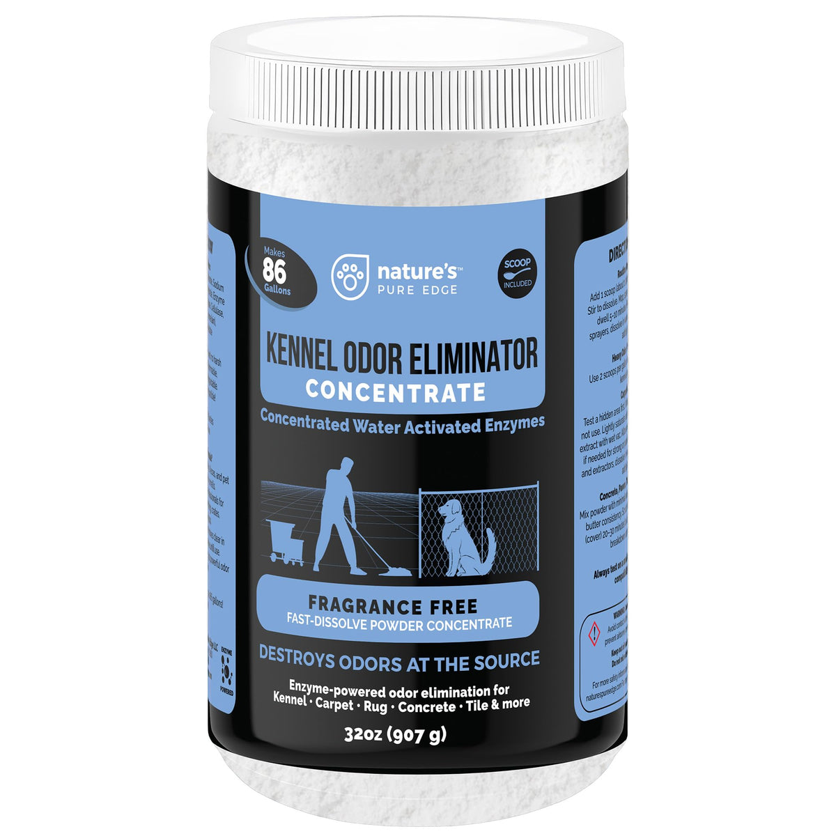 Nature's Pure Edge enzyme powder bag ready for mixing, fragrance-free odor elimination for pets.