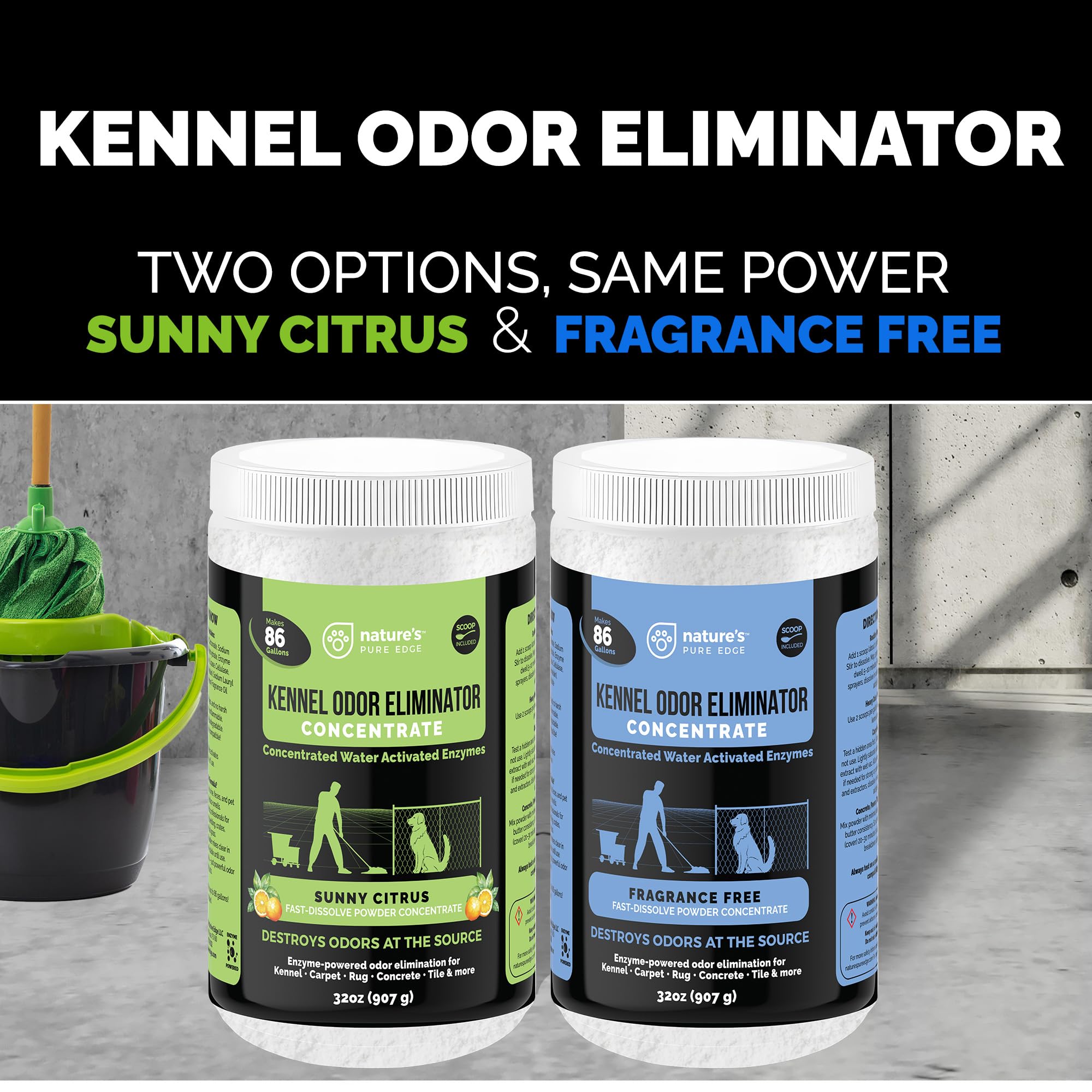 Hard surfaces like tile and concrete deodorized with Nature's Pure Edge.