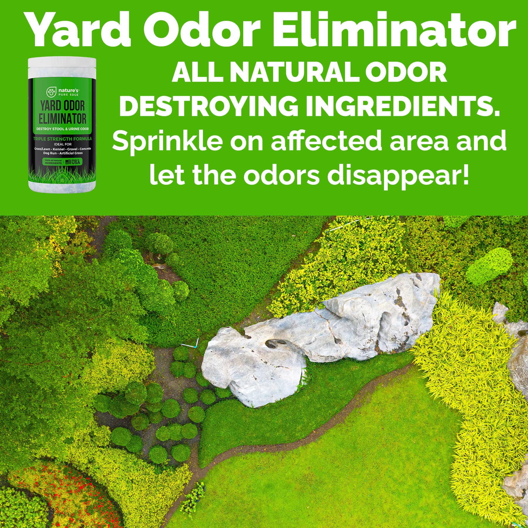 Lawn odor neutralizer by Nature's Pure Edge improves outdoor spaces.
