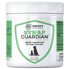 Nature's Pure Edge Synap Guardian bottle front promoting pet calm and well-being