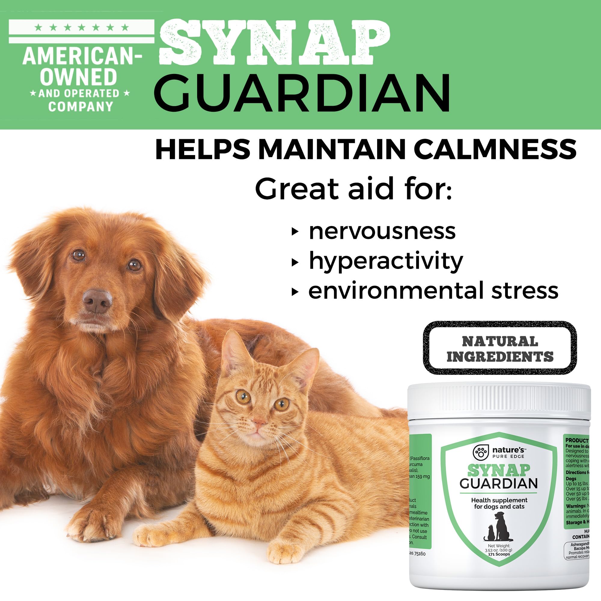 Dog and cat companions enjoying a relaxed moment with Synap Guardian