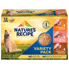 Nature's Recipe chicken, wild salmon and brown rice cup scene highlights Savory Broth appeal