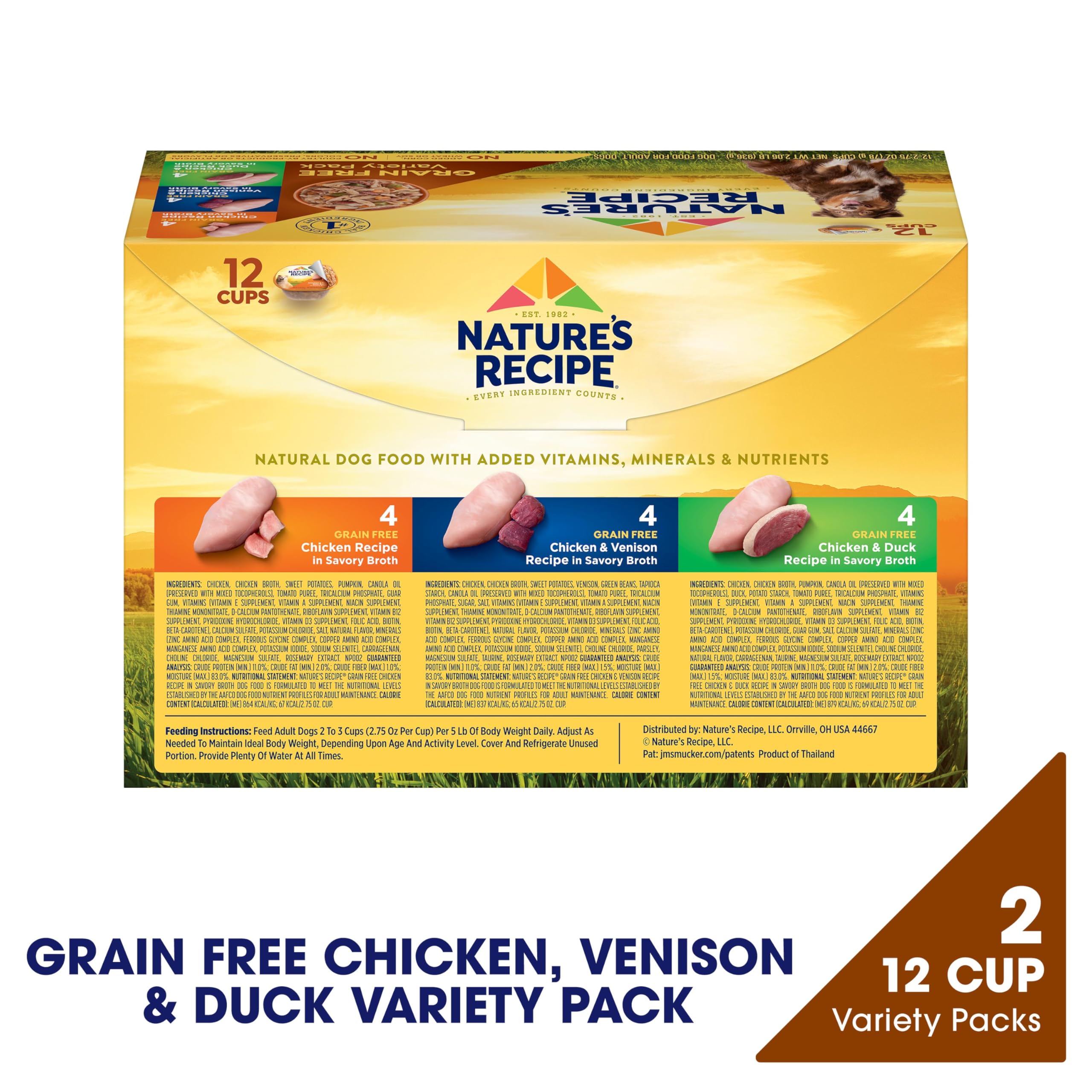 Nature's Recipe grain-free chicken recipe in savory broth cups for dogs