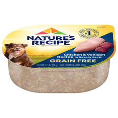 Nature's Recipe grain free wet dog food texture in convenient serving cups.