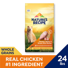 Nature's Recipe whole grains close-up shows barley and brown rice texture in kibble