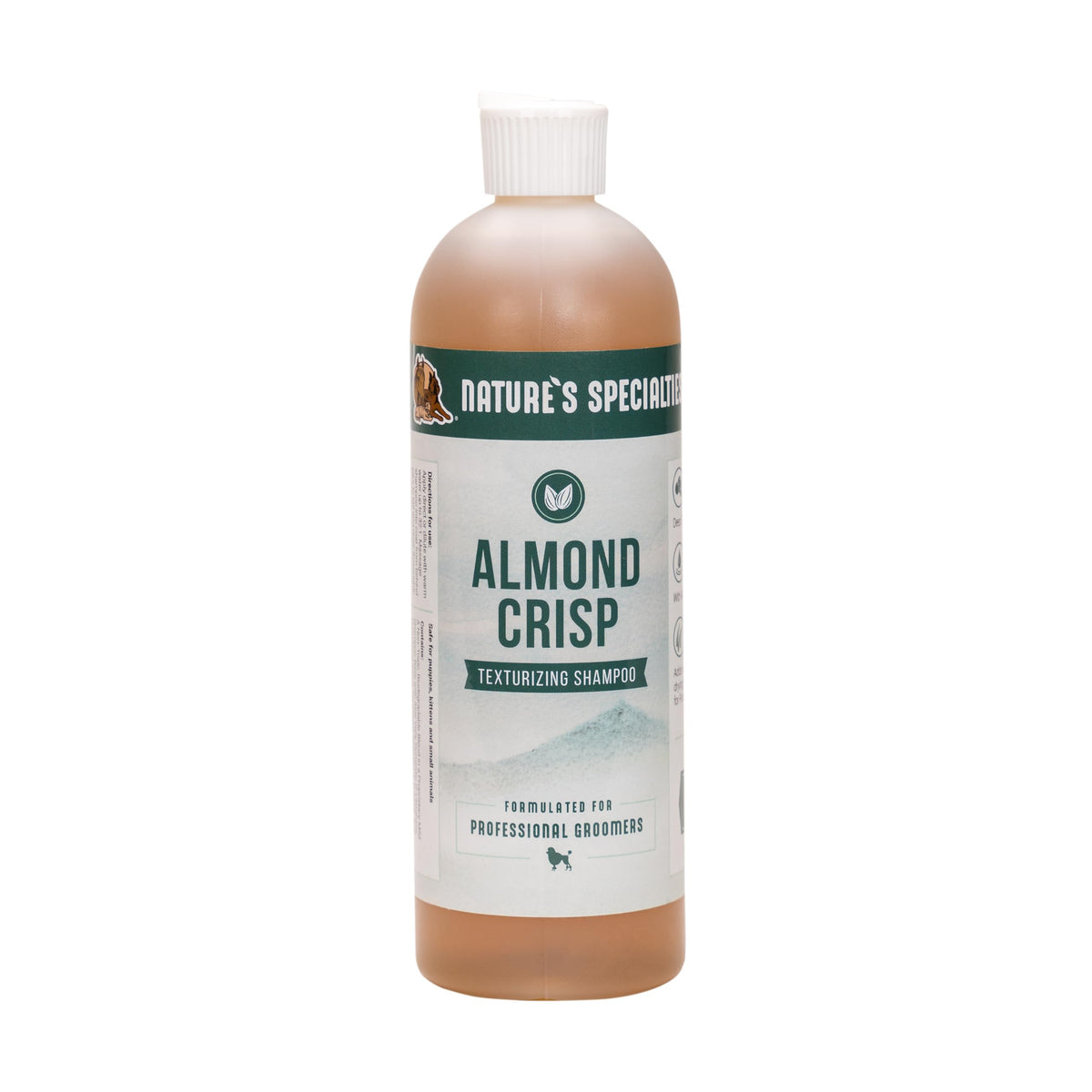 Nature's Specialties Almond Crisp ultra-concentrated bottle, ideal for dilution and efficient grooming.