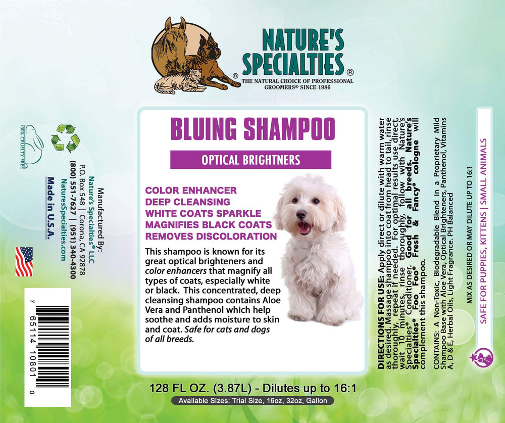 Nature's Specialties Bluing Ultra foaming lather brightens coat during bath