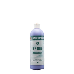 Nature's Specialties EZ Out bottle shows concentrated formula ready for dilution and deshedding.