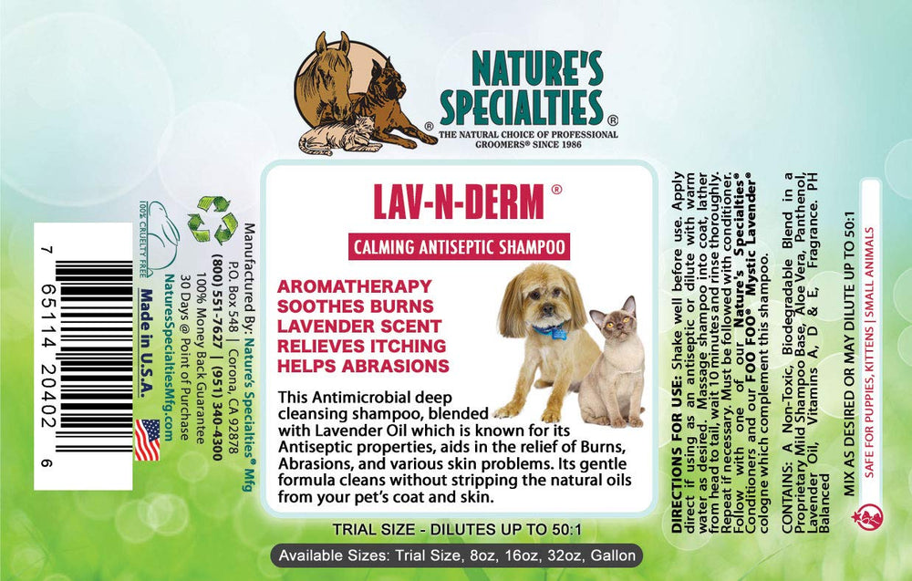 Pouring Lav-N-Derm shows simple on-site dilution for grooming sessions
