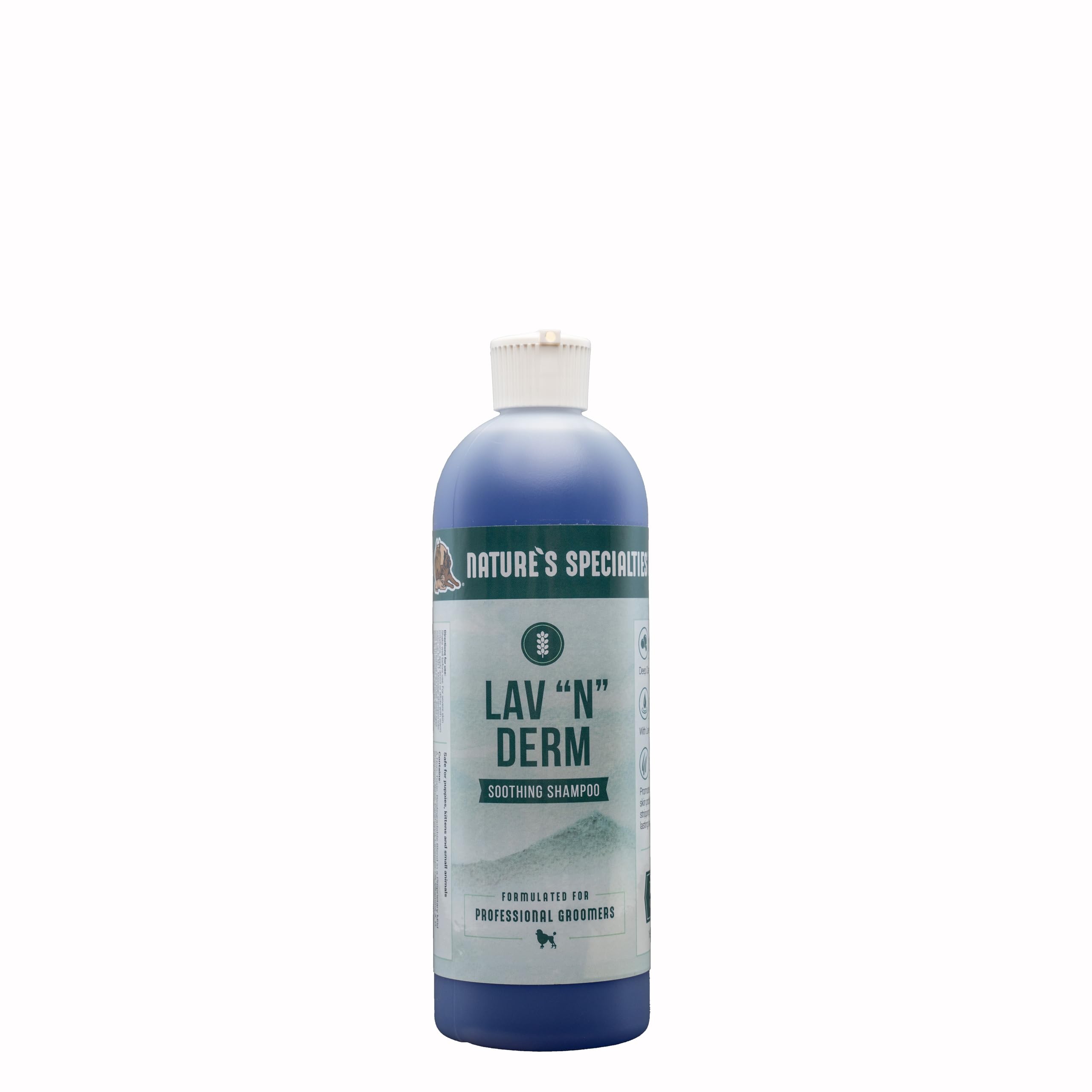 Nature's Specialties Lav-N-Derm bottle demonstrates ultra-concentrated cleansing for dogs
