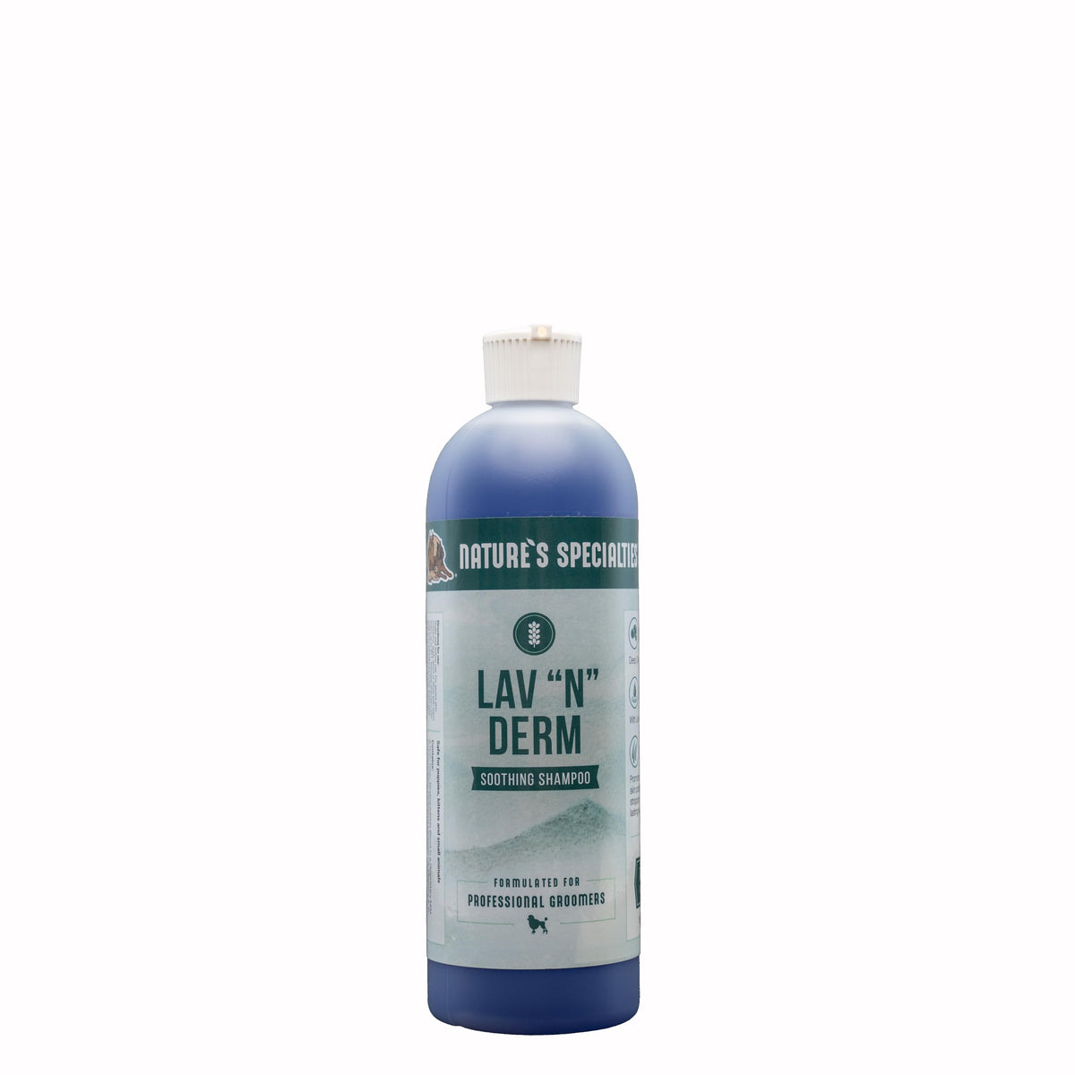 Nature's Specialties Lav-N-Derm bottle demonstrates ultra-concentrated cleansing for dogs