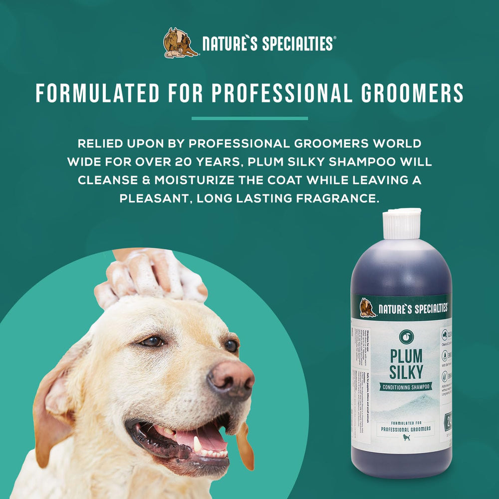 Nature's Specialties Plum Silky conditioner application on coat for softness