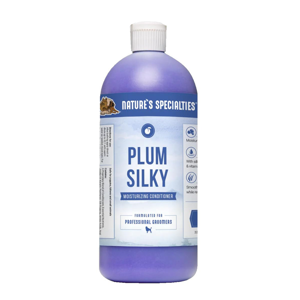 Nature's Specialties Plum Silky conditioner bottle delivering soft coats and lasting plum scent.
