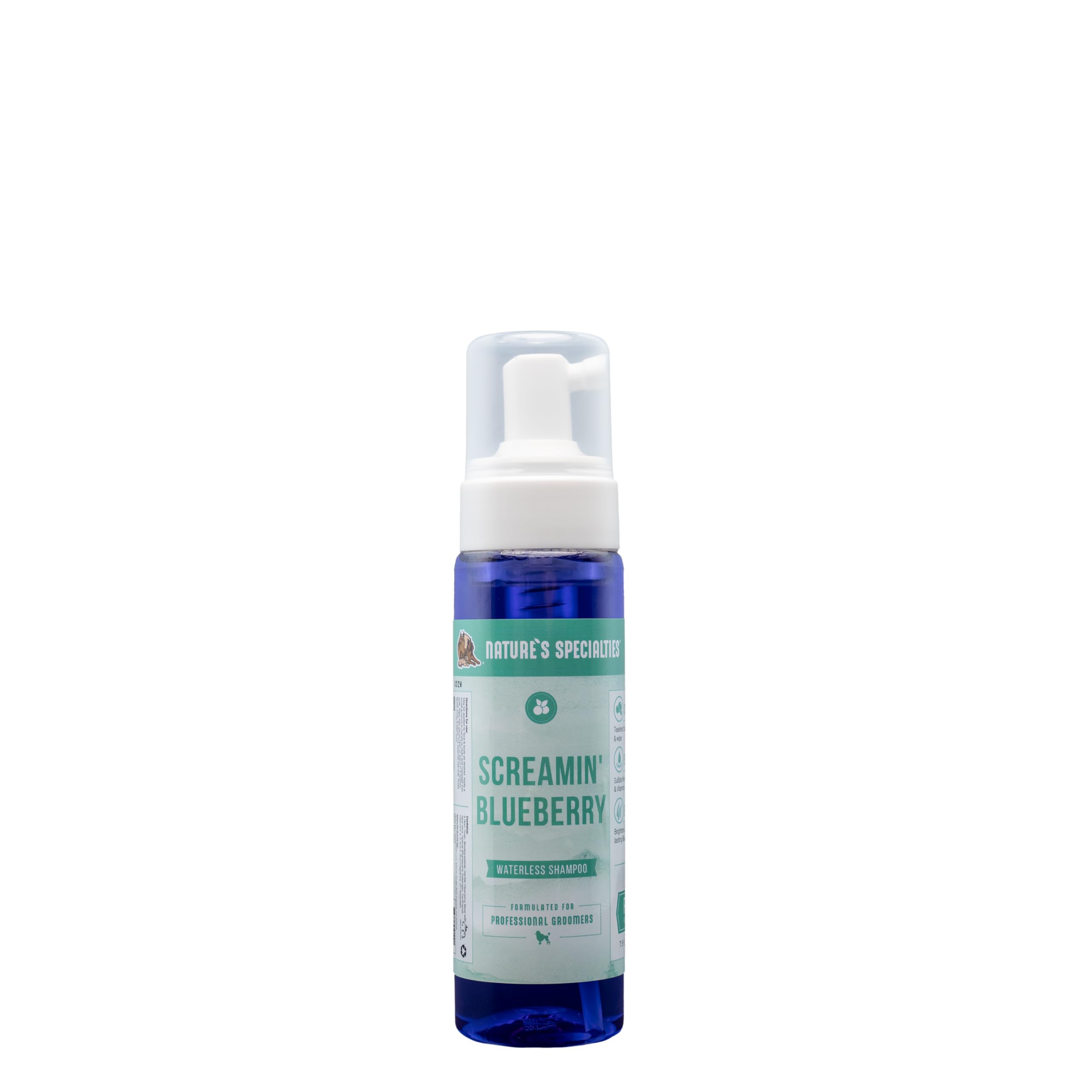 Nature's Specialties Screamin' Blueberry dog facial wash bottle shows a gentle cleanse for quick grooming touch-ups