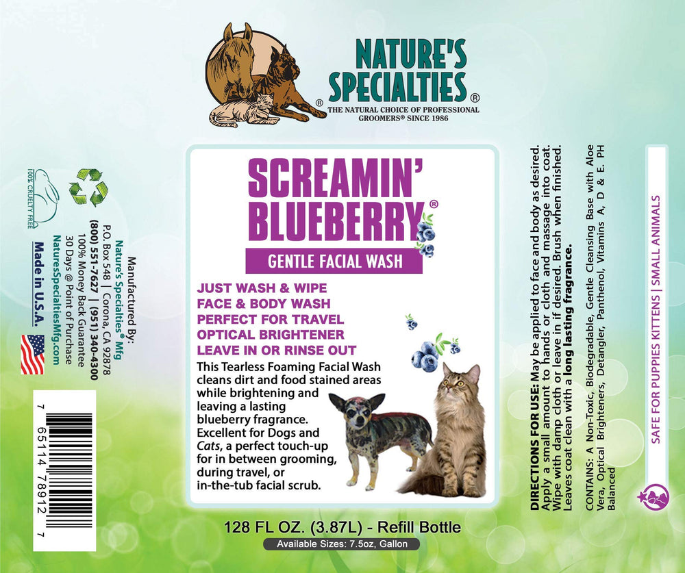 Nature's Specialties Screamin' Blueberry face wash close-up highlights soothing fragrance and gentle facial cleansing