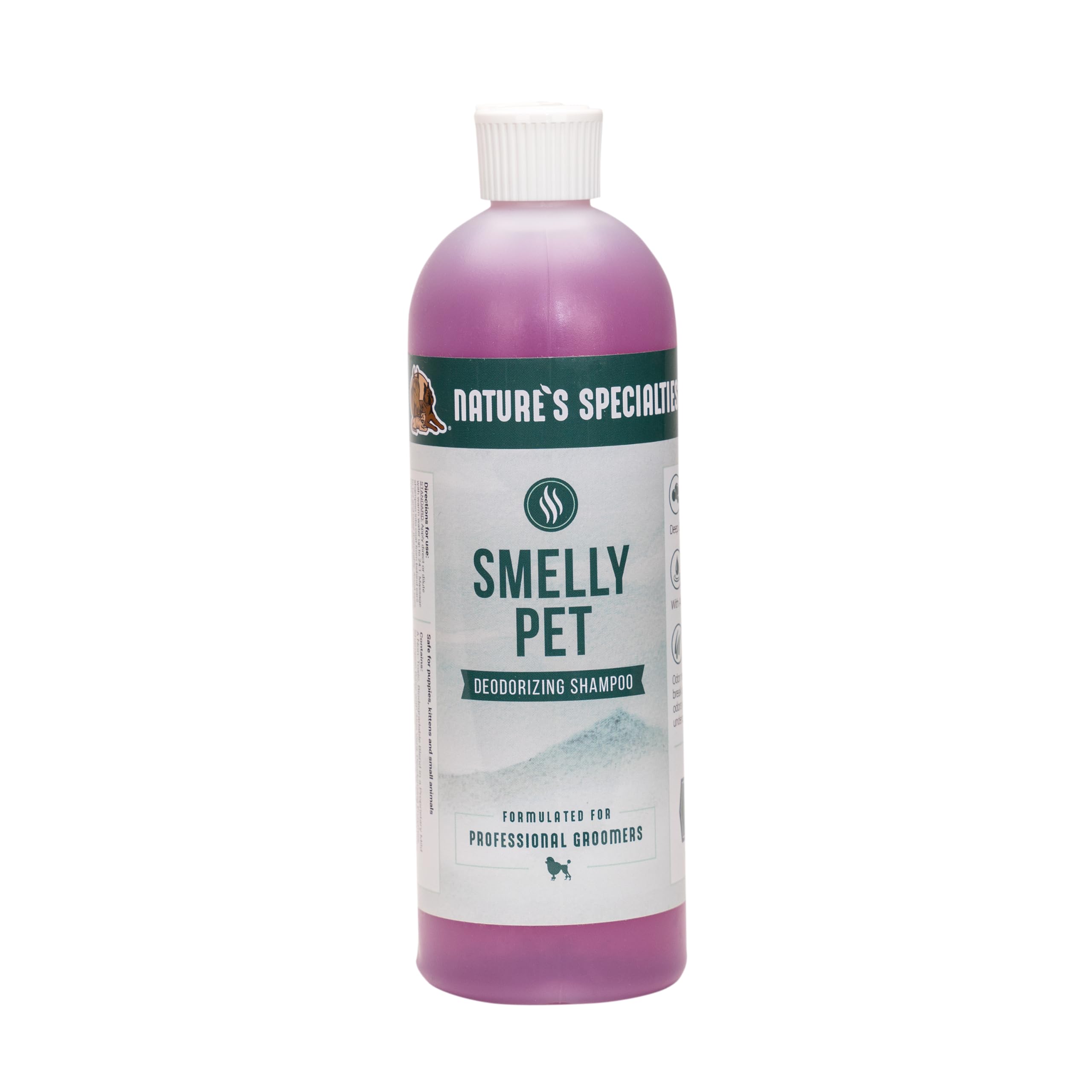 Nature's Specialties Smelly Pet Shampoo bottle shown for deep cleaning and odor control