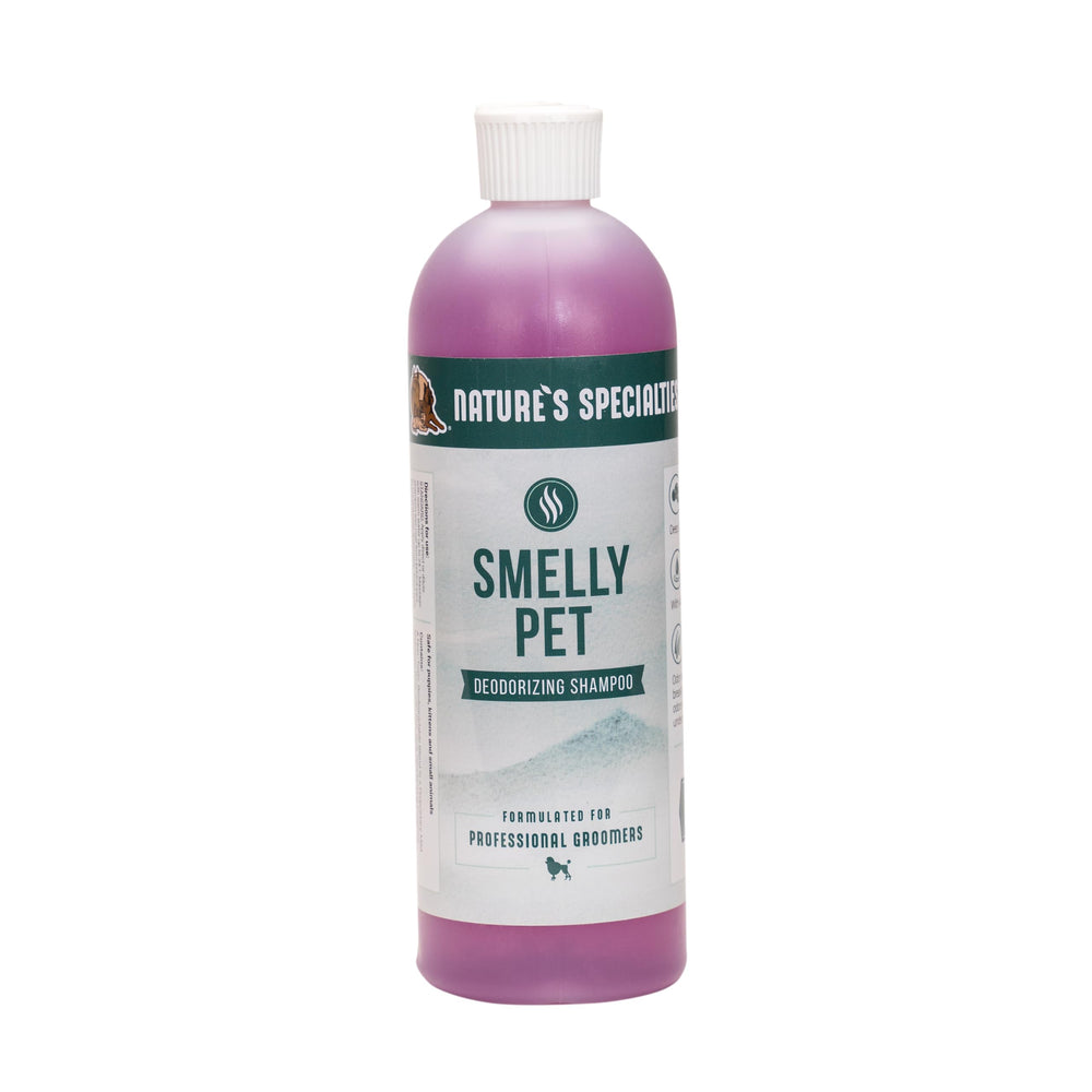 Nature's Specialties Smelly Pet Shampoo bottle shown for deep cleaning and odor control