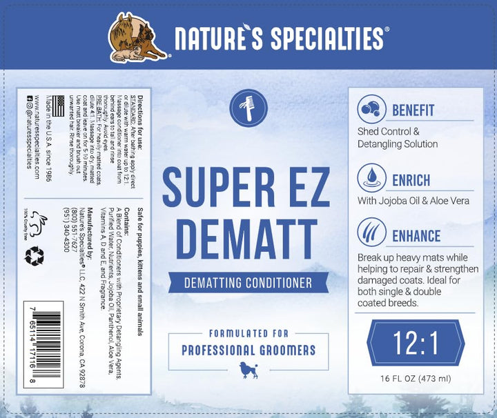Applying Nature's Specialties Super EZ DeMatt to a dry matted coat.