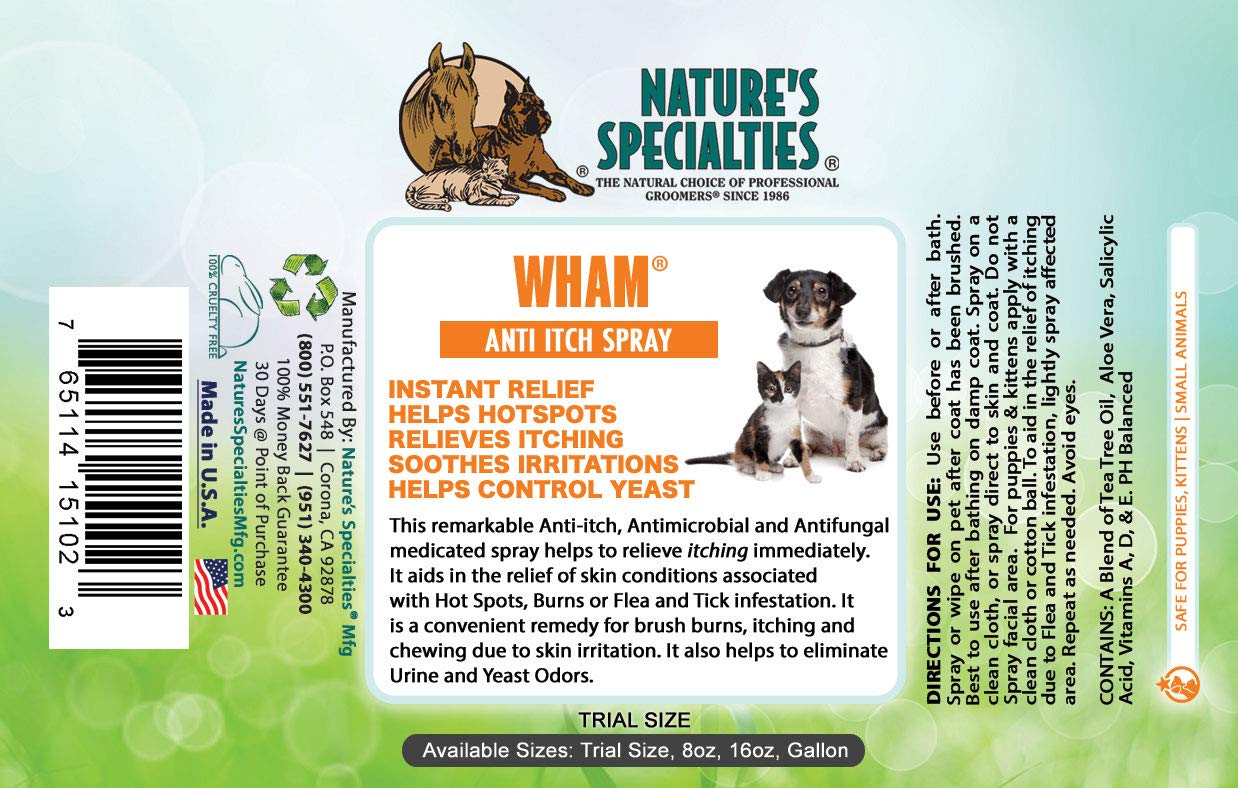 Nature's Specialties Wham anti-itch spray bottle close-up for convenient use.
