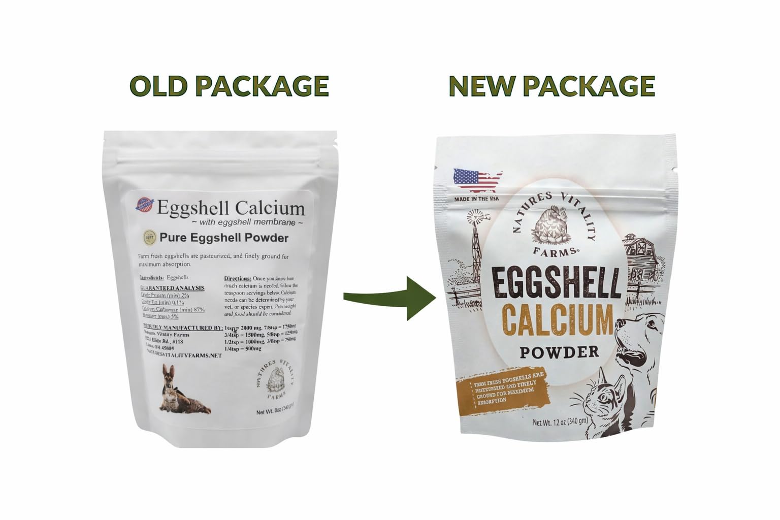Natures Vitality Farms closeup of finely ground eggshell powder for calcium.